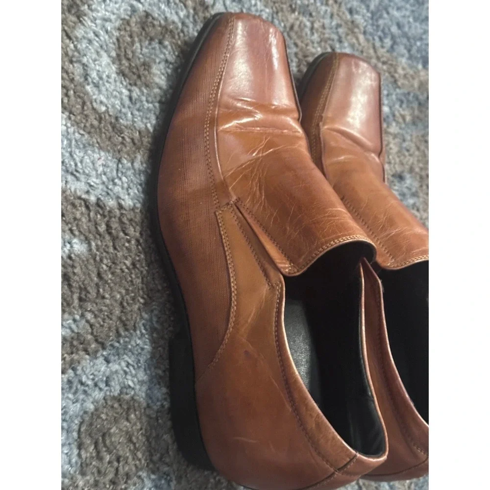 Calto Dress Shoes Leather Slip On Loafers Square Toe Brown Mens Size 9
